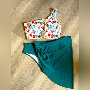 SHEIN Floral One Shoulder Bikini with Skirt